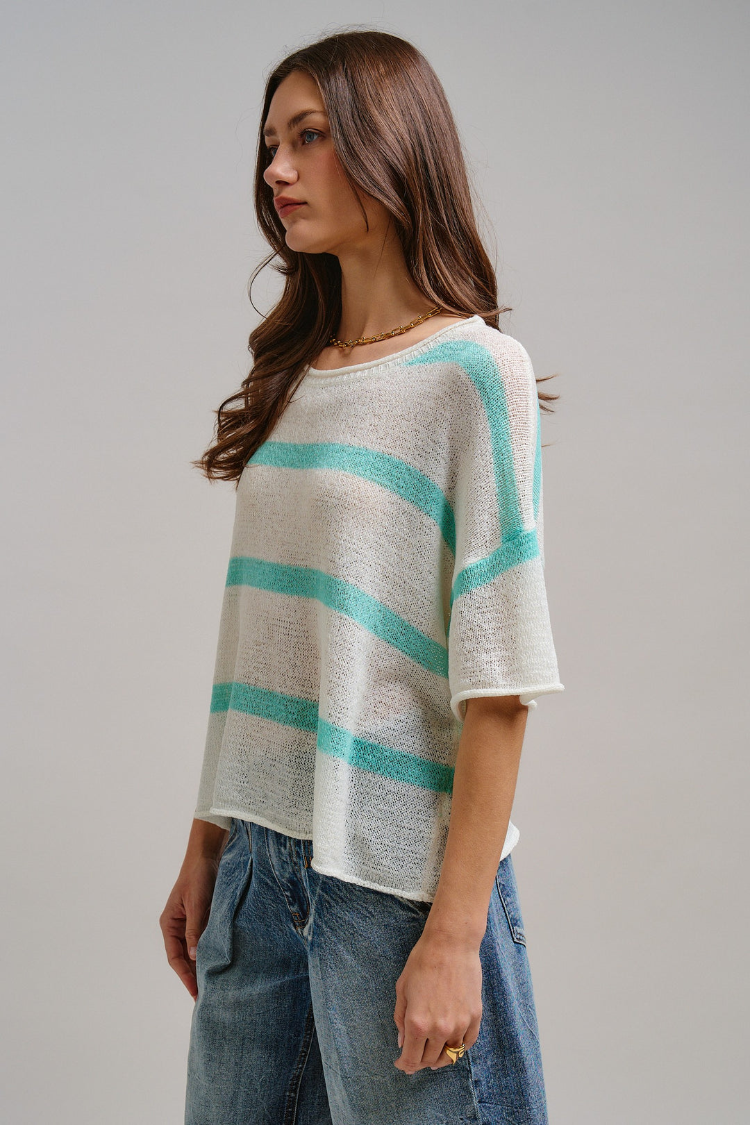 The Ocean Mist Stripe Knit Top in Mint - Women's Wholesale Tops | Trend Notes