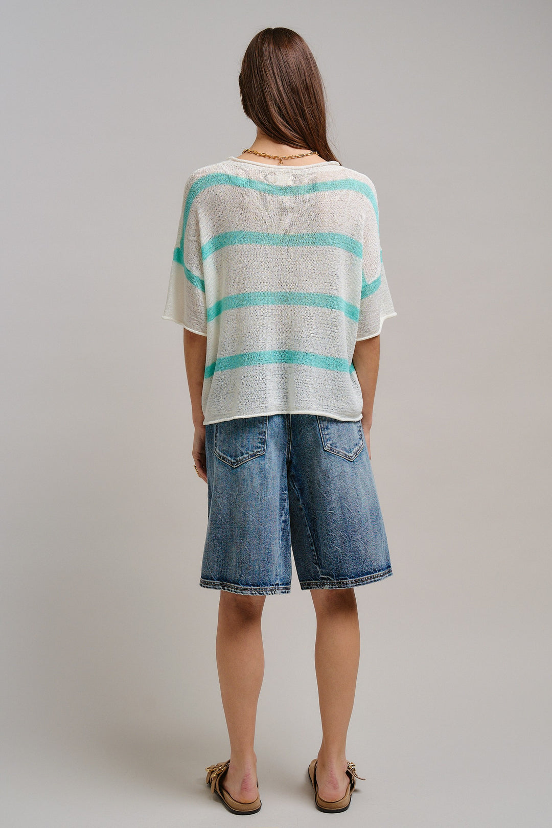 The Ocean Mist Stripe Knit Top in Mint - Women's Wholesale Tops | Trend Notes