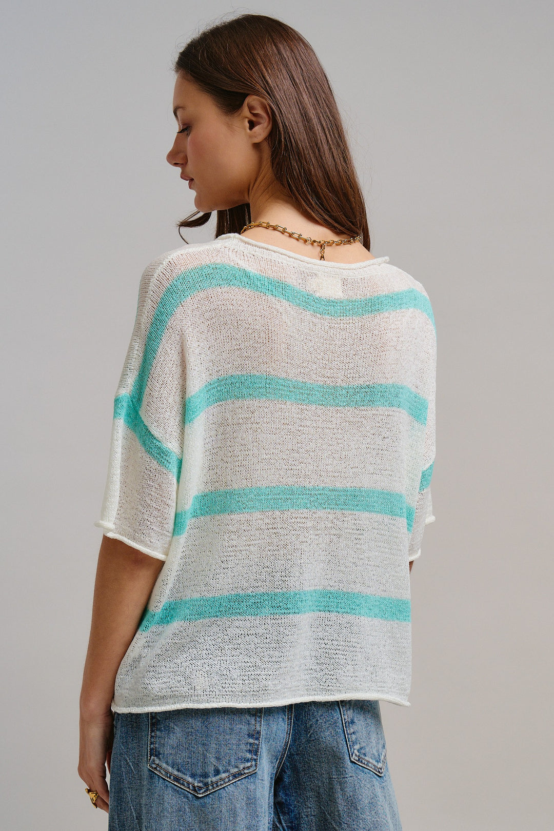 The Ocean Mist Stripe Knit Top in Mint - Women's Wholesale Tops | Trend Notes