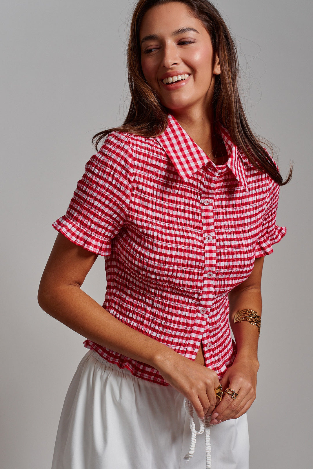Sweet Picnic Gingham Smocked Top in Red - Women's Wholesale Tops | Trend Notes