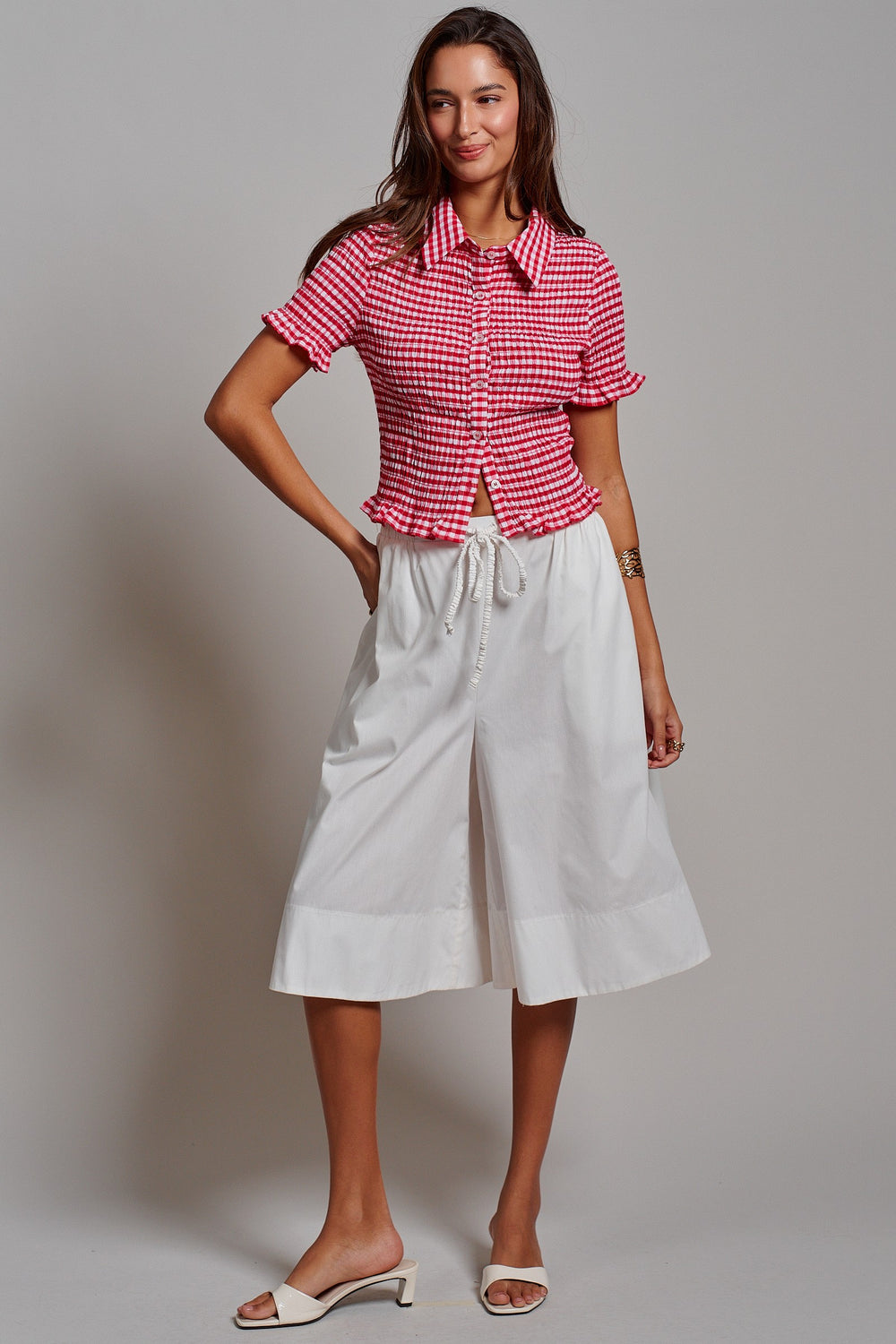 Sweet Picnic Gingham Smocked Top in Red - Women's Wholesale Tops | Trend Notes