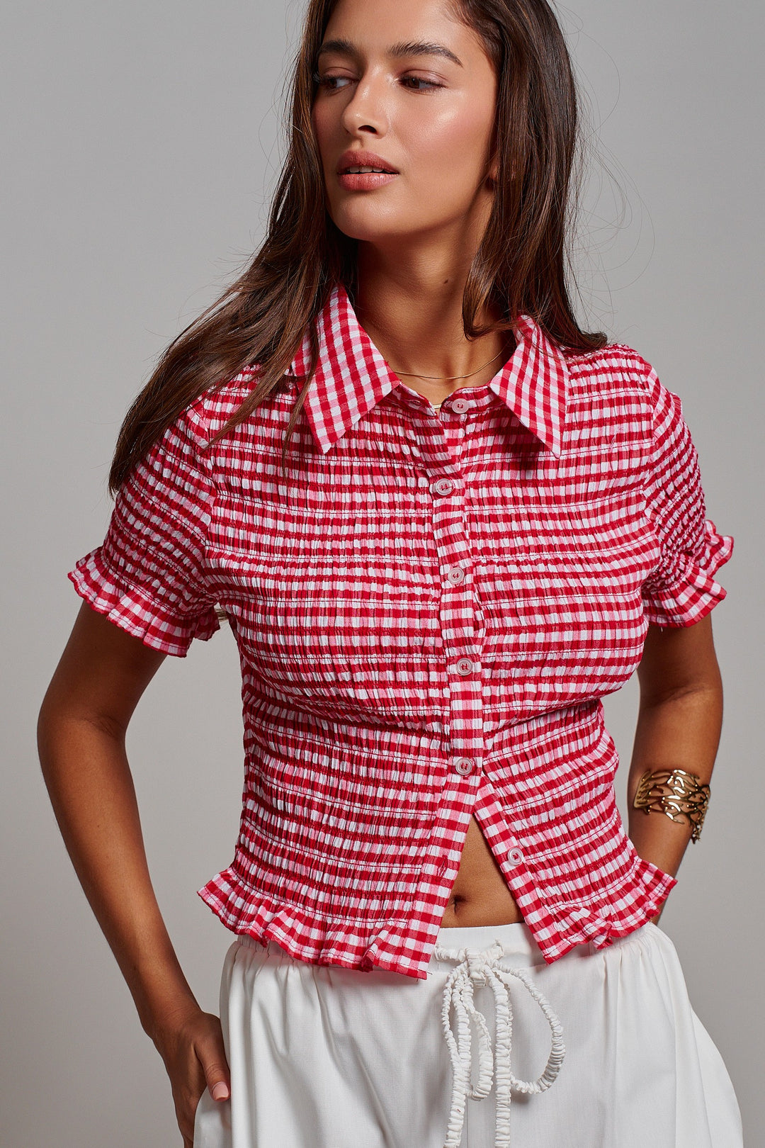 Sweet Picnic Gingham Smocked Top in Red - Women's Wholesale Tops | Trend Notes