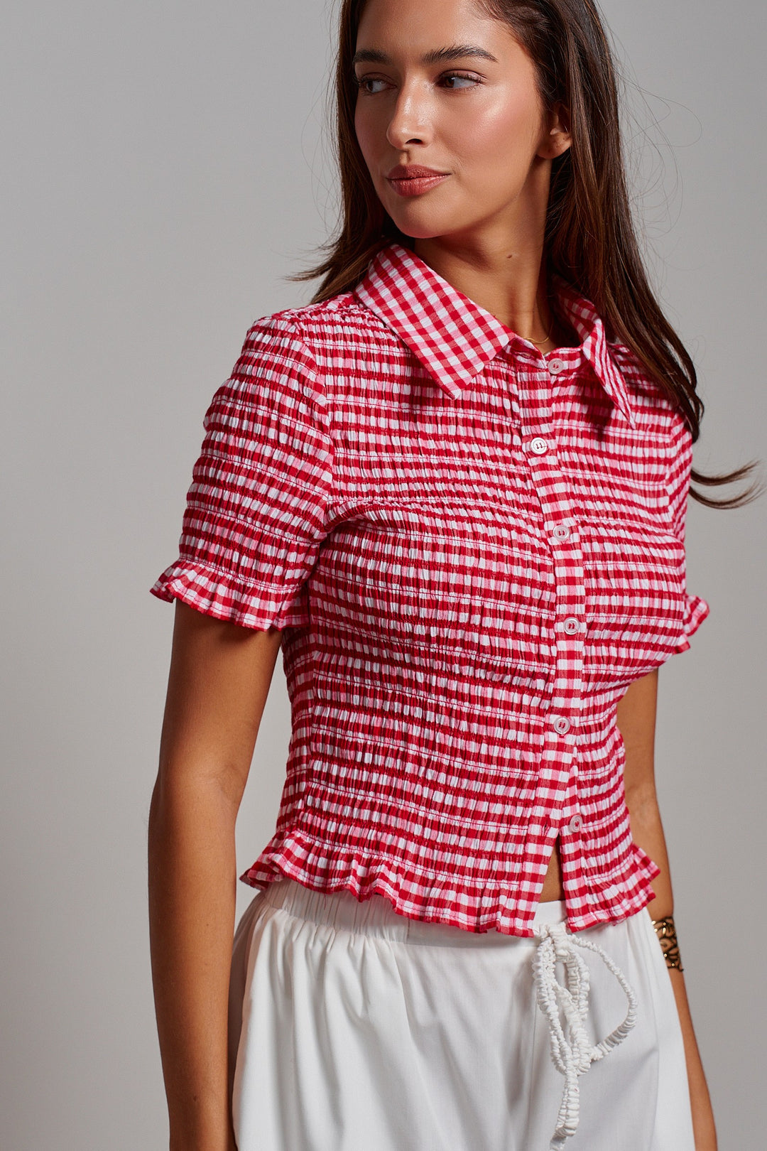 Sweet Picnic Gingham Smocked Top in Red - Women's Wholesale Tops | Trend Notes