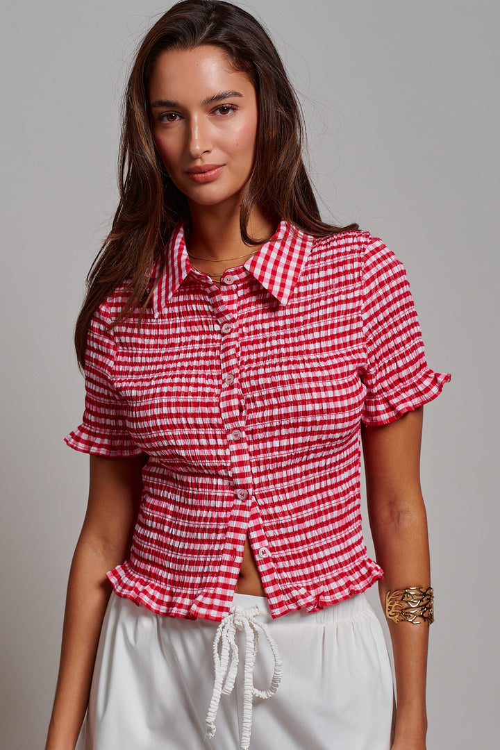 Sweet Picnic Gingham Smocked Top in Red - Women's Wholesale Tops | Trend Notes