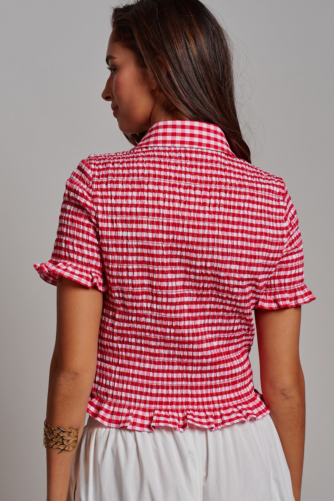 Sweet Picnic Gingham Smocked Top in Red - Women's Wholesale Tops | Trend Notes