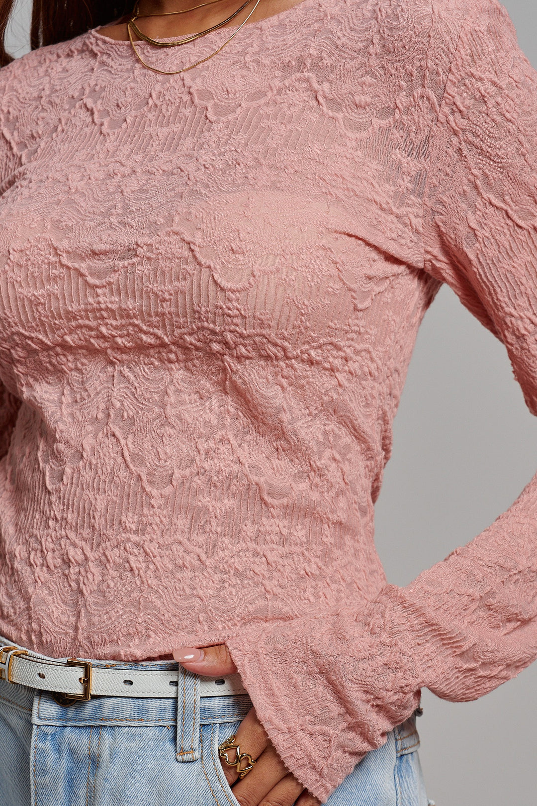Elegant Chic Lace Textured Top in Pink - Women's Wholesale Tops | Trend Notes