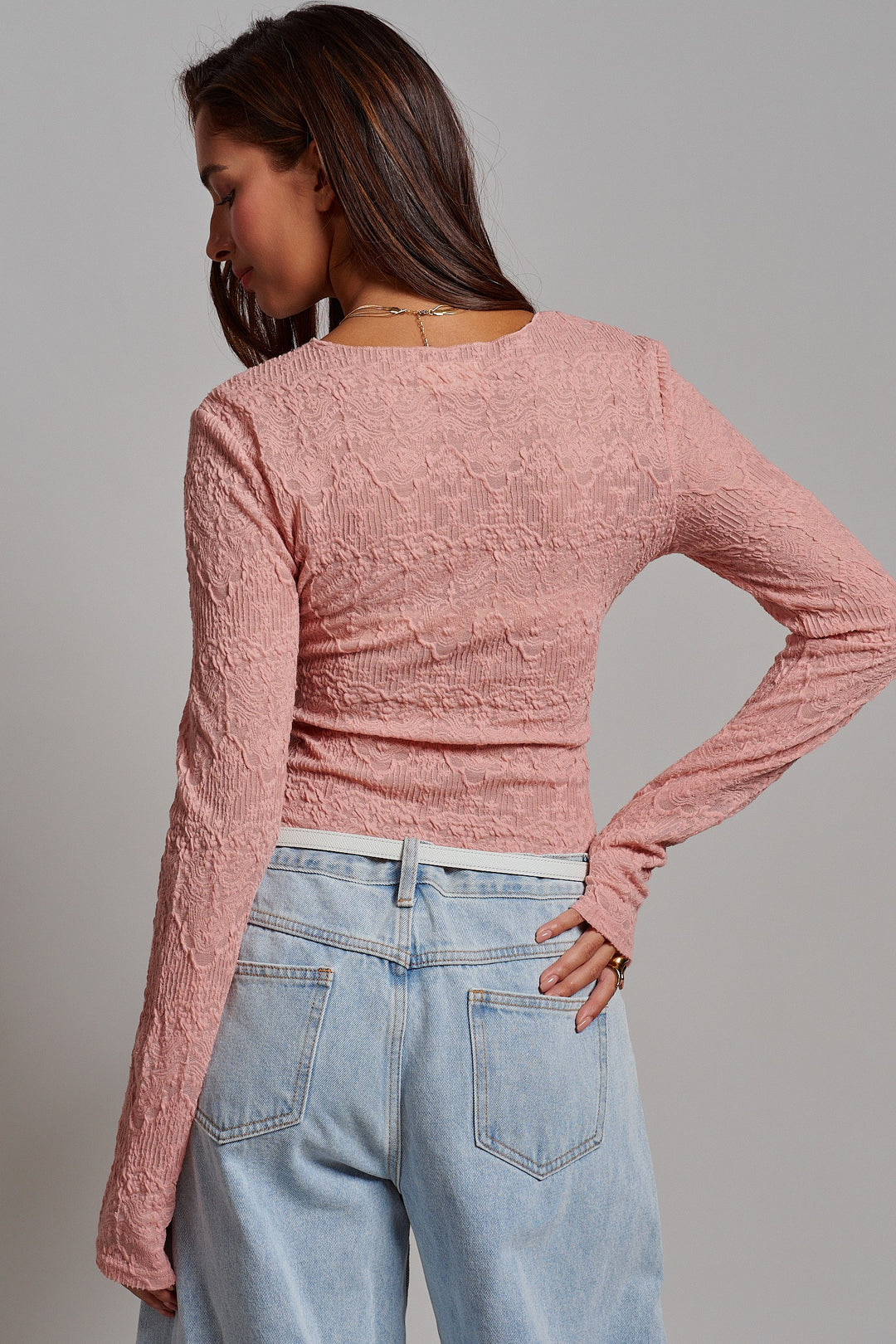 Elegant Chic Lace Textured Top in Pink - Women's Wholesale Tops | Trend Notes
