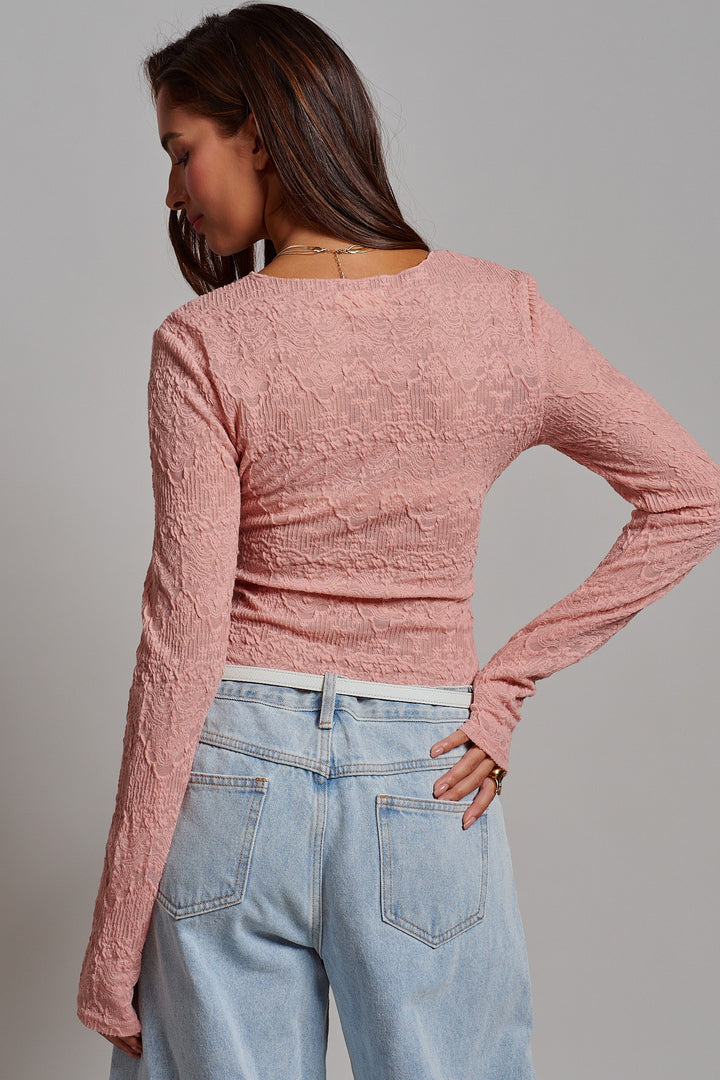 Elegant Chic Lace Textured Top in Pink - Women's Wholesale Tops | Trend Notes