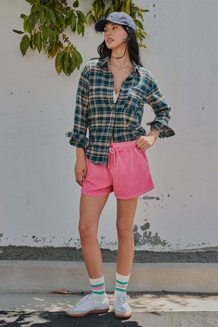 Plaid Flannel Button Down Shirt Western Top in Teal Green - Women's Wholesale Shirts & Blouses | Trend Notes