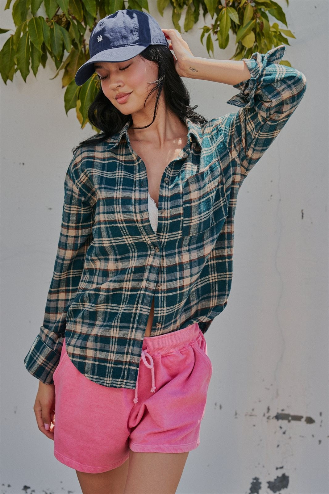 Plaid Flannel Button Down Shirt Western Top in Teal Green - Women's Wholesale Shirts & Blouses | Trend Notes