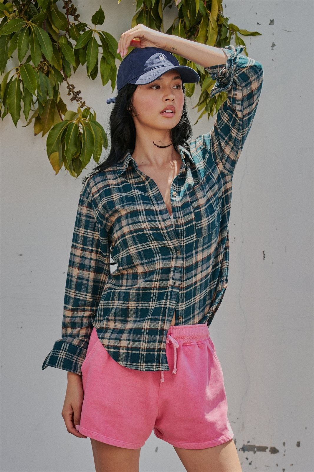 Plaid Flannel Button Down Shirt Western Top in Teal Green - Women's Wholesale Shirts & Blouses | Trend Notes
