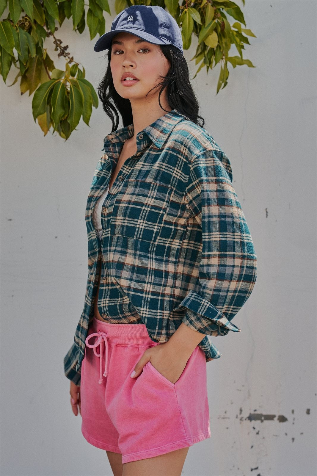 Plaid Flannel Button Down Shirt Western Top in Teal Green - Women's Wholesale Shirts & Blouses | Trend Notes
