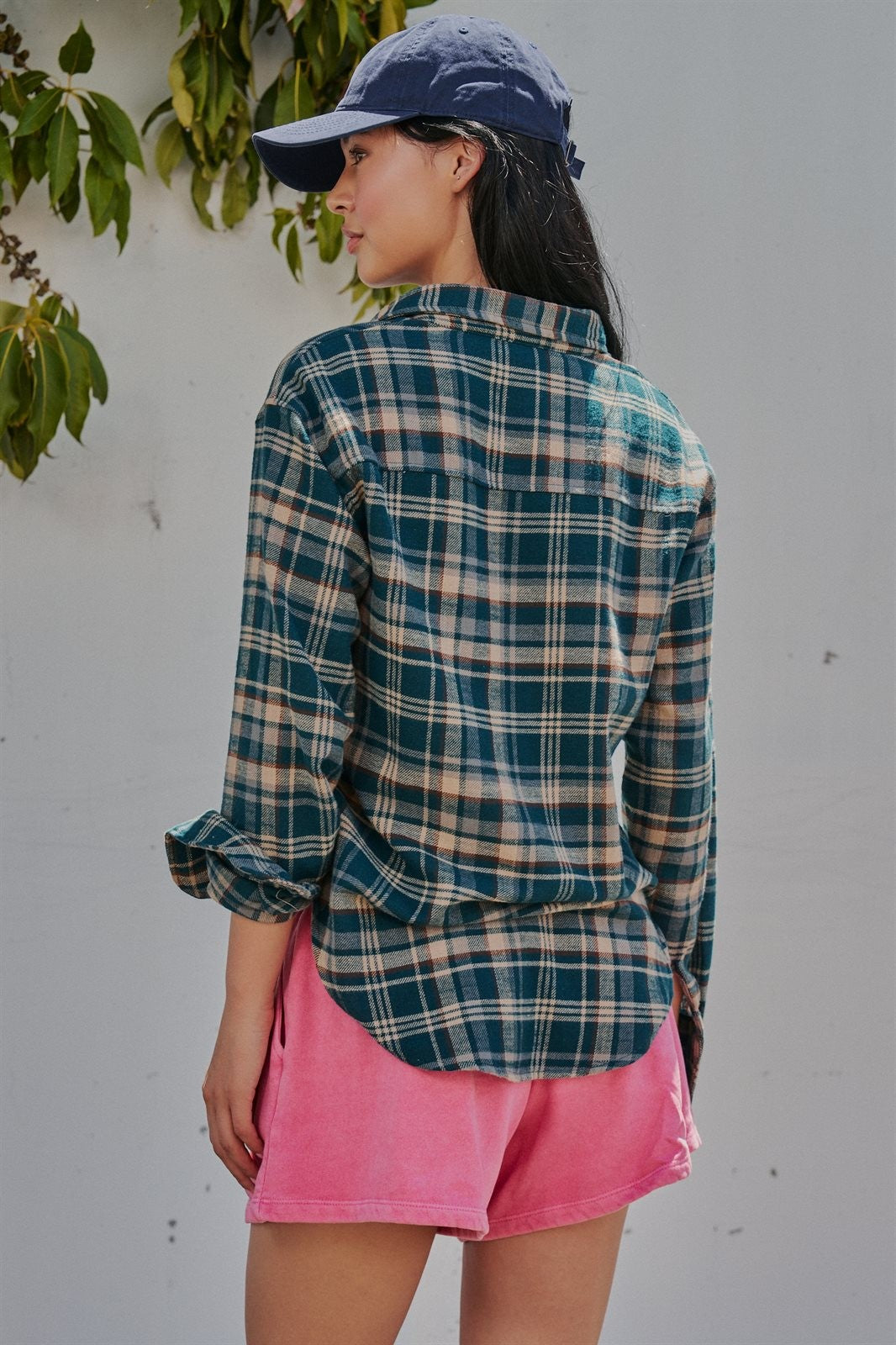 Plaid Flannel Button Down Shirt Western Top in Teal Green - Women's Wholesale Shirts & Blouses | Trend Notes