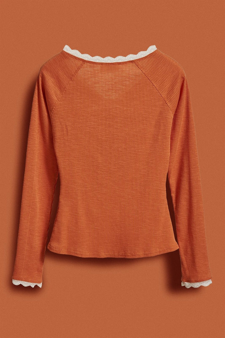 Texas Tailgate Henley Graphic Knit Top in Burnt Orange - Women's Wholesale TOPS | Trend Notes