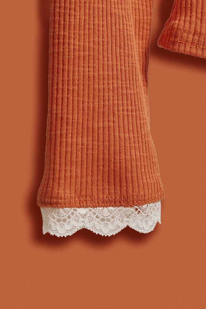 Texas Tailgate Henley Graphic Knit Top in Burnt Orange - Women's Wholesale TOPS | Trend Notes