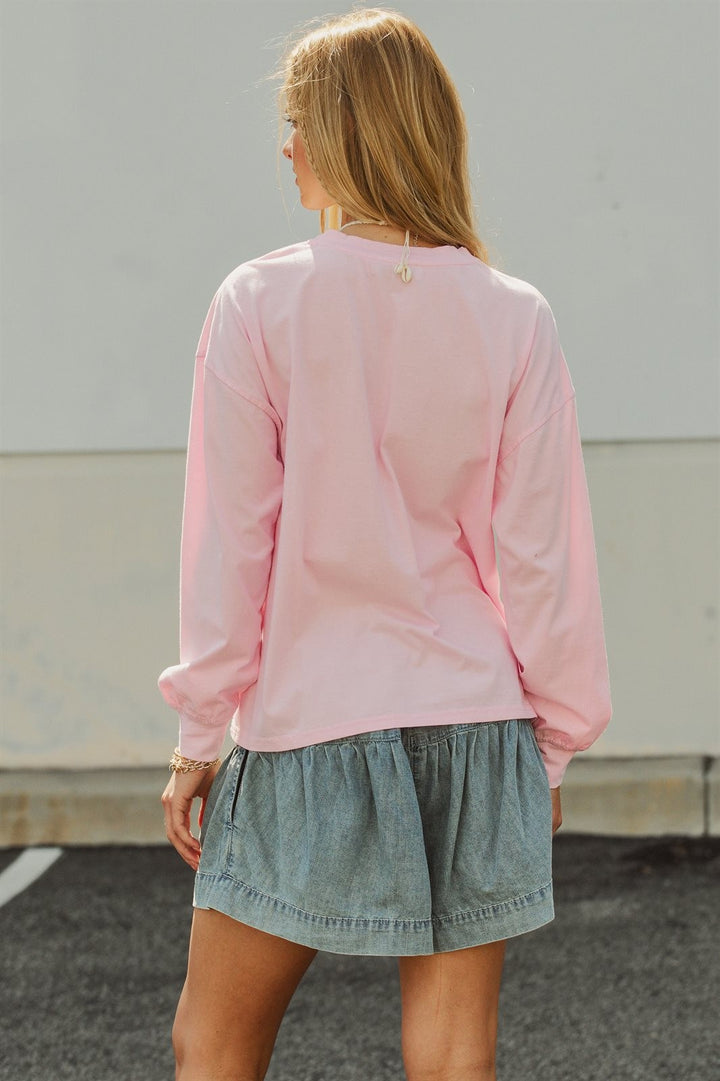 Beach Cowgirl Graphic Long Sleeve Sweatshirt in Lt Pink - Women's Wholesale Fashion | Trend Notes