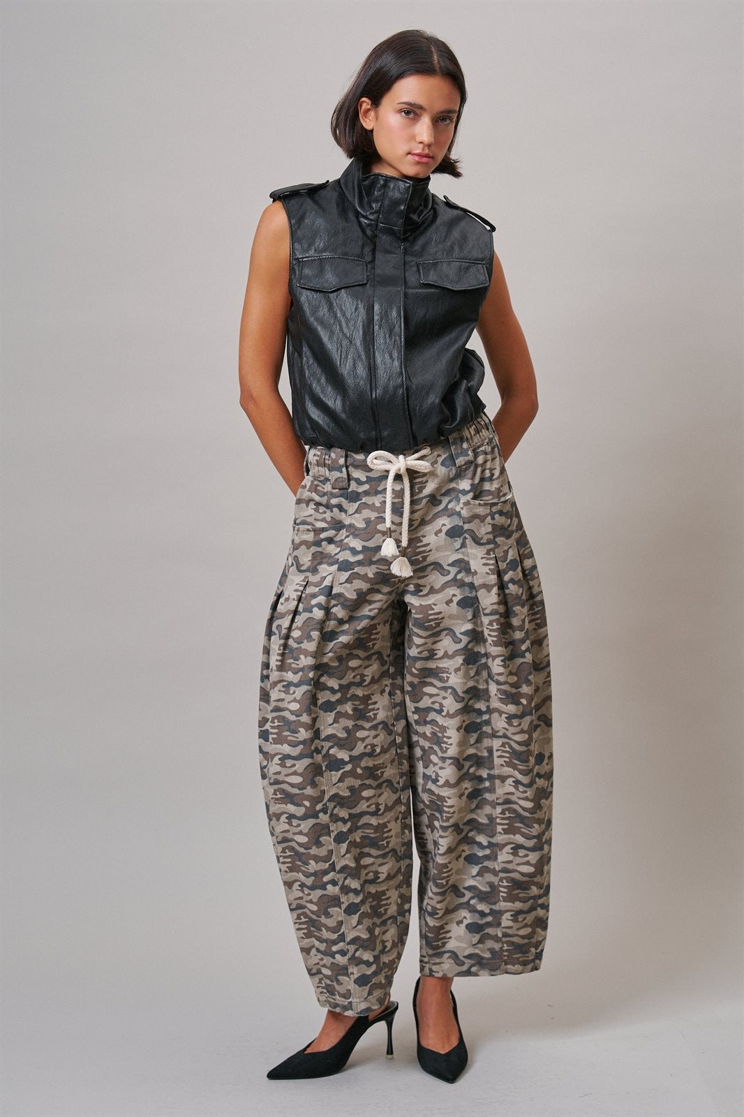 Ground Crew Faux Leather Military Vest in Black - Women's Wholesale Vests | Trend Notes