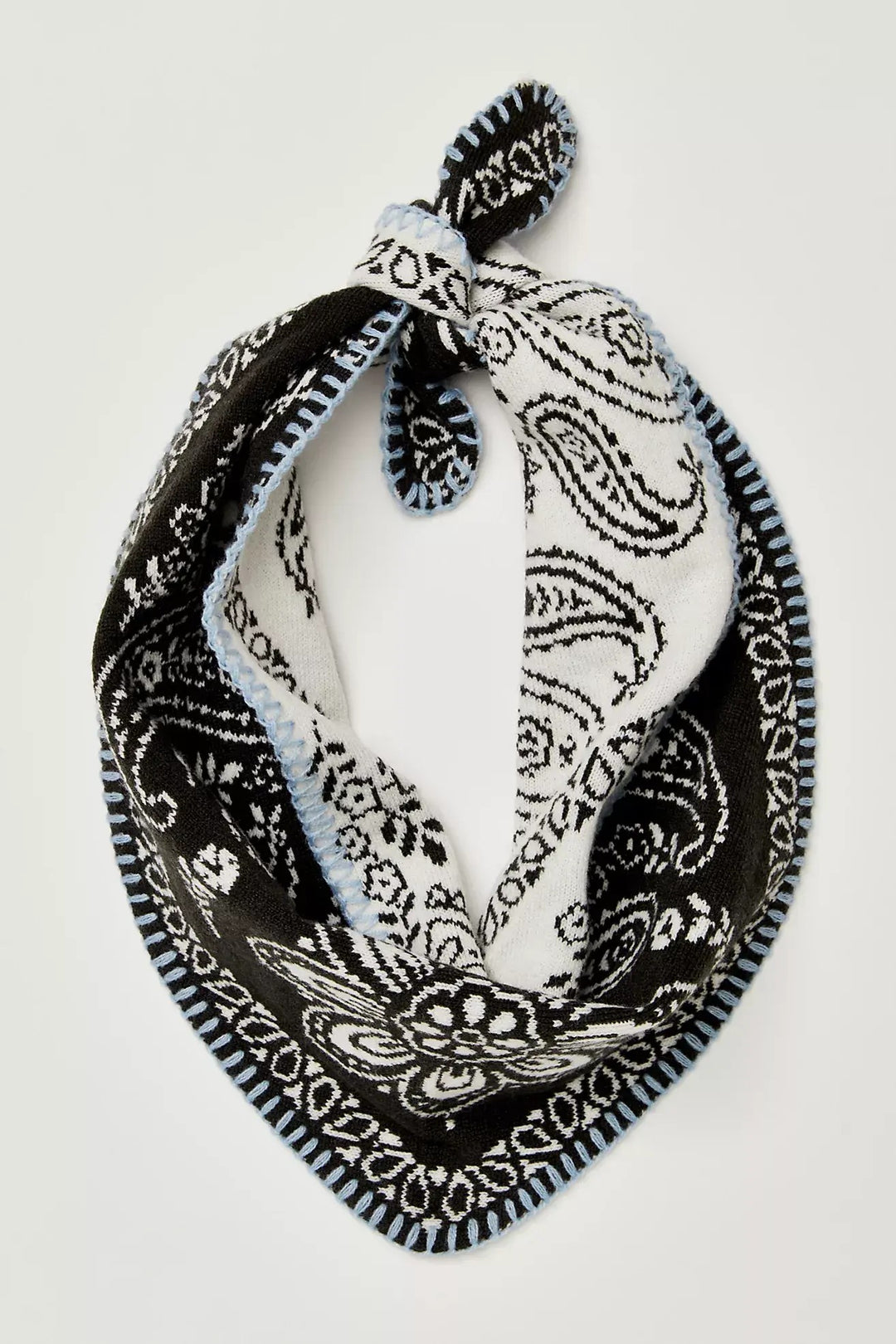 Heirloom Paisley Knitted Triangle Bandana Scarf in Black - Women's Wholesale Square Scarves | Trend Notes