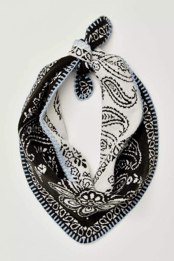 Heirloom Paisley Knitted Triangle Bandana Scarf in Black - Women's Wholesale Square Scarves | Trend Notes
