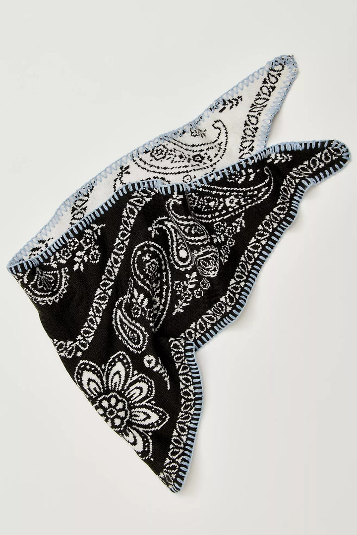 Heirloom Paisley Knitted Triangle Bandana Scarf in Black - Women's Wholesale Square Scarves | Trend Notes