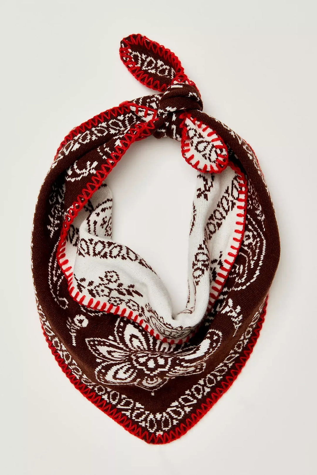 Heirloom Paisley Knitted Triangle Bandana Scarf in Brown - Women's Wholesale Square Scarves | Trend Notes