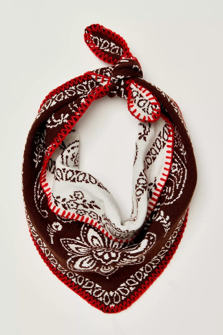 Heirloom Paisley Knitted Triangle Bandana Scarf in Brown - Women's Wholesale Square Scarves | Trend Notes