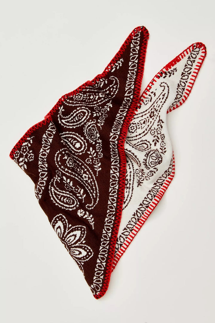 Heirloom Paisley Knitted Triangle Bandana Scarf in Brown - Women's Wholesale Square Scarves | Trend Notes