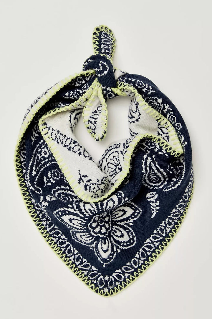 Heirloom Paisley Knitted Triangle Bandana Scarf in Navy - Women's Wholesale Square Scarves | Trend Notes
