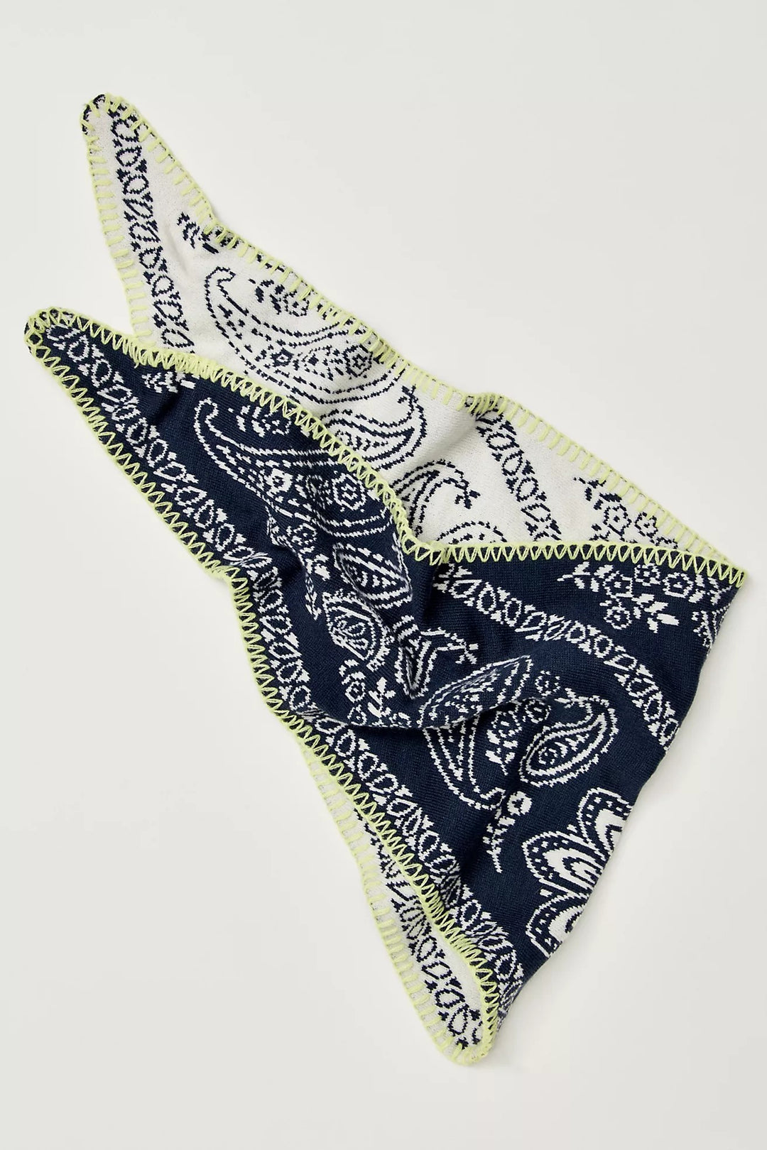 Heirloom Paisley Knitted Triangle Bandana Scarf in Navy - Women's Wholesale Square Scarves | Trend Notes