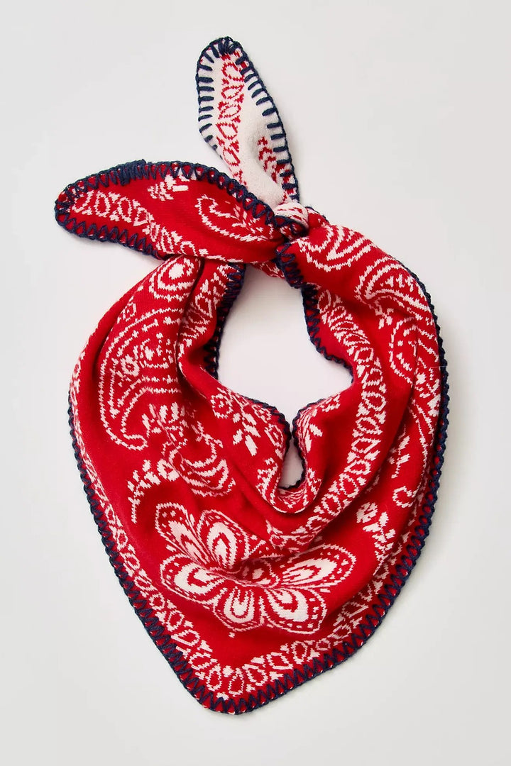 Heirloom Paisley Knitted Triangle Bandana Scarf in Red - Women's Wholesale Square Scarves | Trend Notes