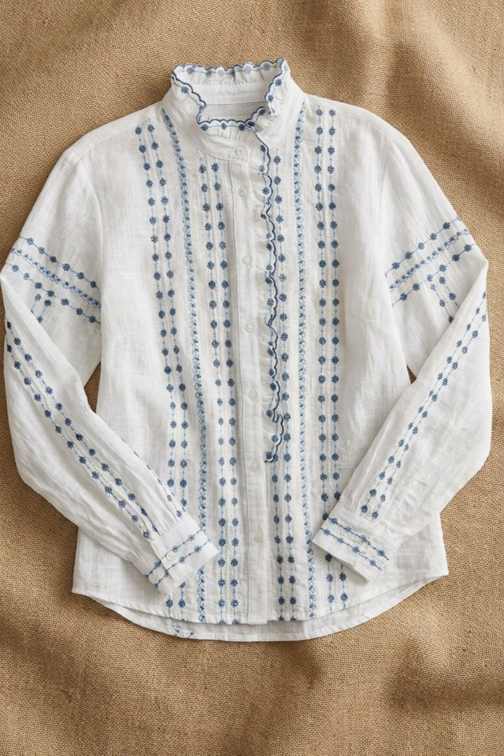 Delicate Vintage Stitch Embroidered Blouse in Ivory Blue - Women's Wholesale Blankets | Trend Notes
