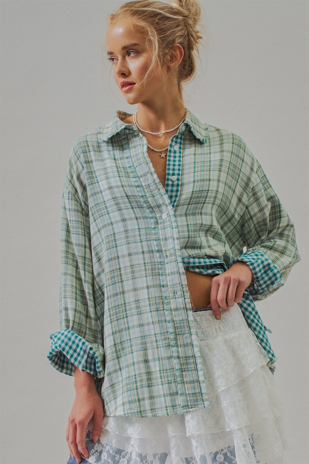 Oversized Plaid Cotton Button-Down Shirt in Green - Women's Wholesale Blankets | Trend Notes