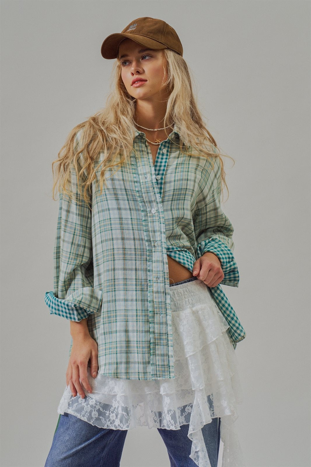 Oversized Plaid Cotton Button-Down Shirt in Green - Women's Wholesale Blankets | Trend Notes