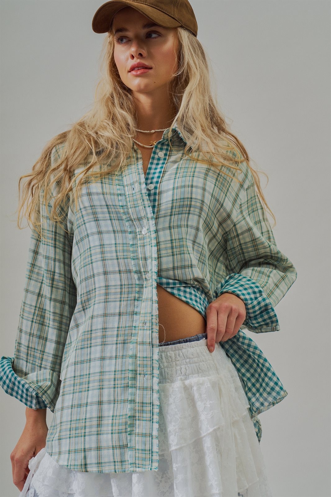 Oversized Plaid Cotton Button-Down Shirt in Green - Women's Wholesale Blankets | Trend Notes