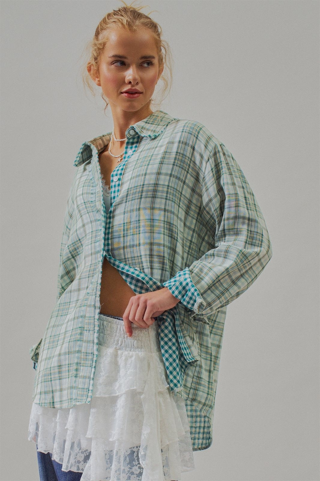 Oversized Plaid Cotton Button-Down Shirt in Green - Women's Wholesale Blankets | Trend Notes
