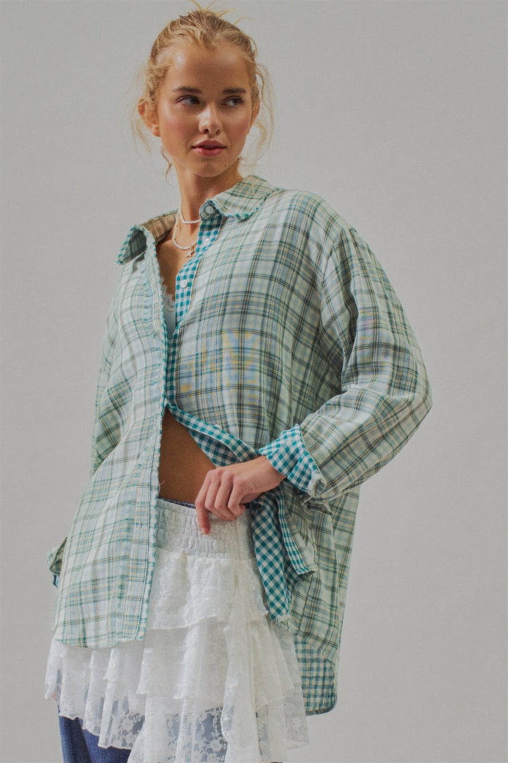 Oversized Plaid Cotton Button-Down Shirt in Green - Women's Wholesale Blankets | Trend Notes