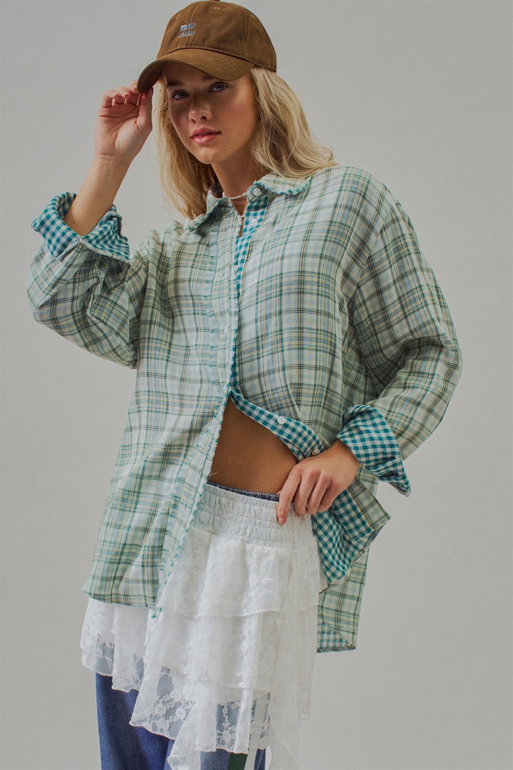 Oversized Plaid Cotton Button-Down Shirt in Green - Women's Wholesale Blankets | Trend Notes