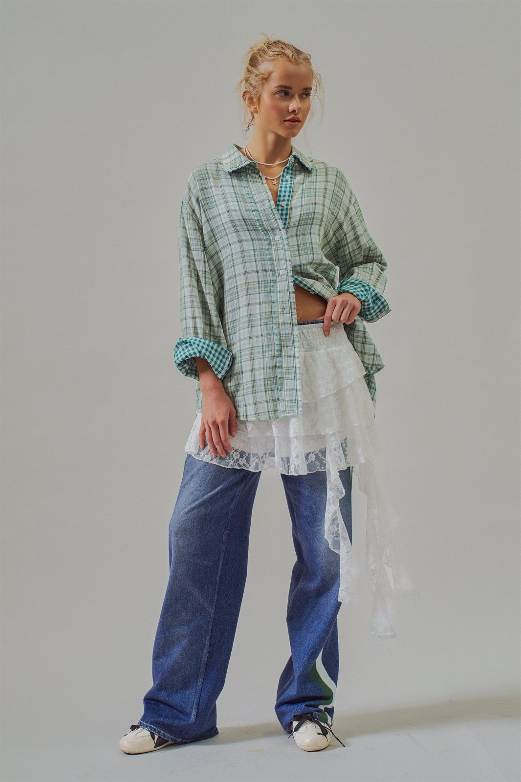 Oversized Plaid Cotton Button-Down Shirt in Green - Women's Wholesale Blankets | Trend Notes