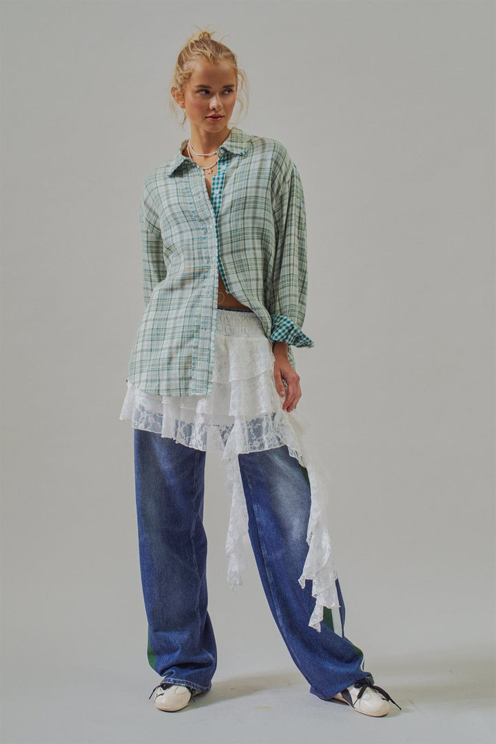 Oversized Plaid Cotton Button-Down Shirt in Green - Women's Wholesale Blankets | Trend Notes