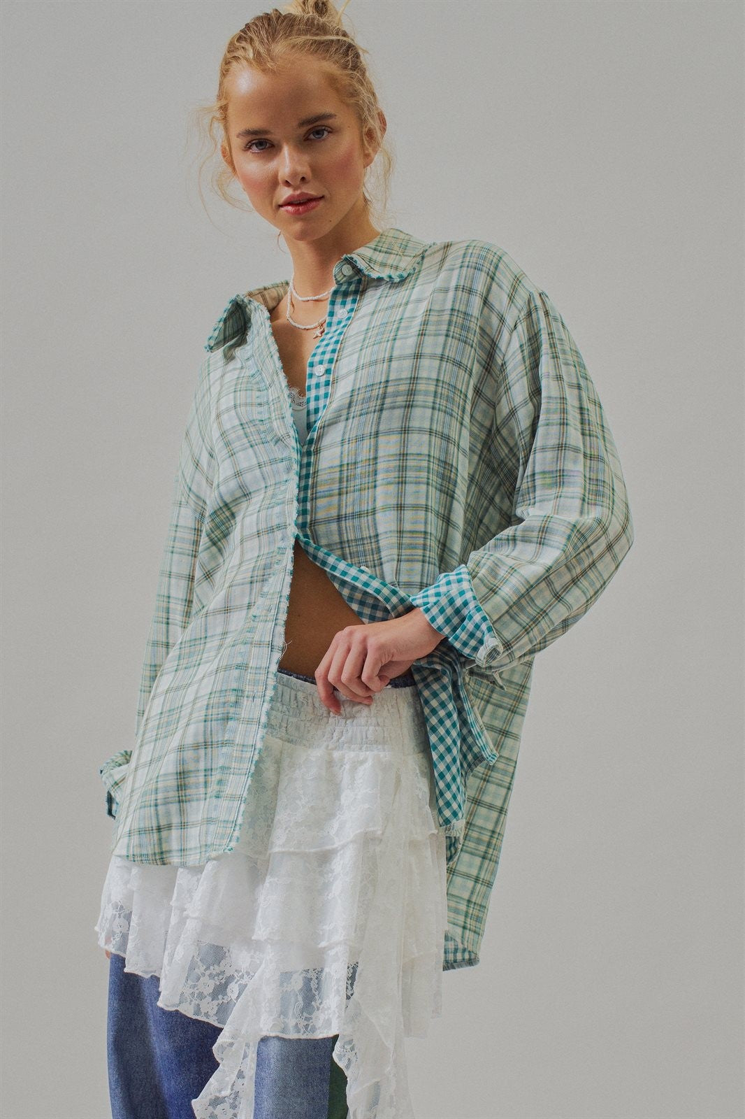 Oversized Plaid Cotton Button-Down Shirt in Green - Women's Wholesale Blankets | Trend Notes