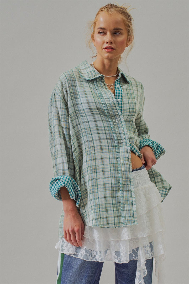 Oversized Plaid Cotton Button-Down Shirt in Green - Women's Wholesale Blankets | Trend Notes