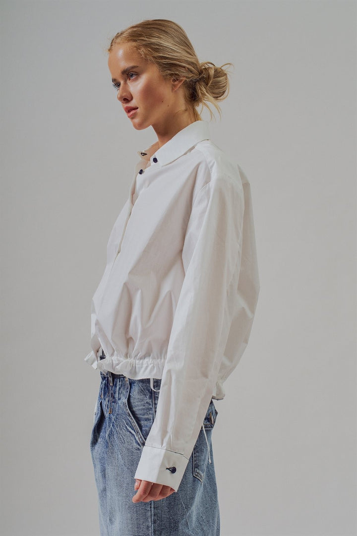 Drawstring Hem Cotton Button Down Shirt Old Money Coastal Gr in White - Women's Wholesale Blankets | Trend Notes