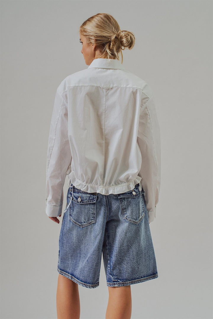 Drawstring Hem Cotton Button Down Shirt Old Money Coastal Gr in White - Women's Wholesale Blankets | Trend Notes