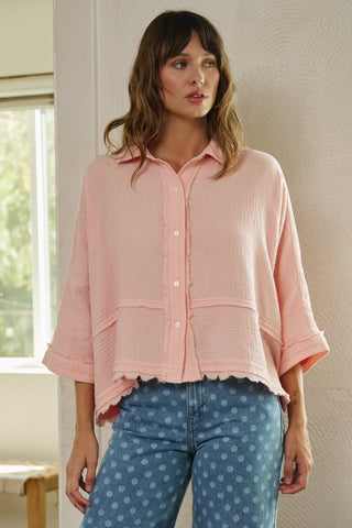 Soft Focus Gauze Button Down Shirt in Pink - Women's Wholesale Shirts & Blouses | Trend Notes