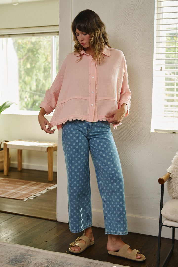 Soft Focus Gauze Button Down Shirt in Pink - Women's Wholesale Shirts & Blouses | Trend Notes