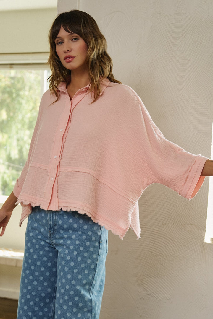 Soft Focus Gauze Button Down Shirt in Pink - Women's Wholesale Shirts & Blouses | Trend Notes