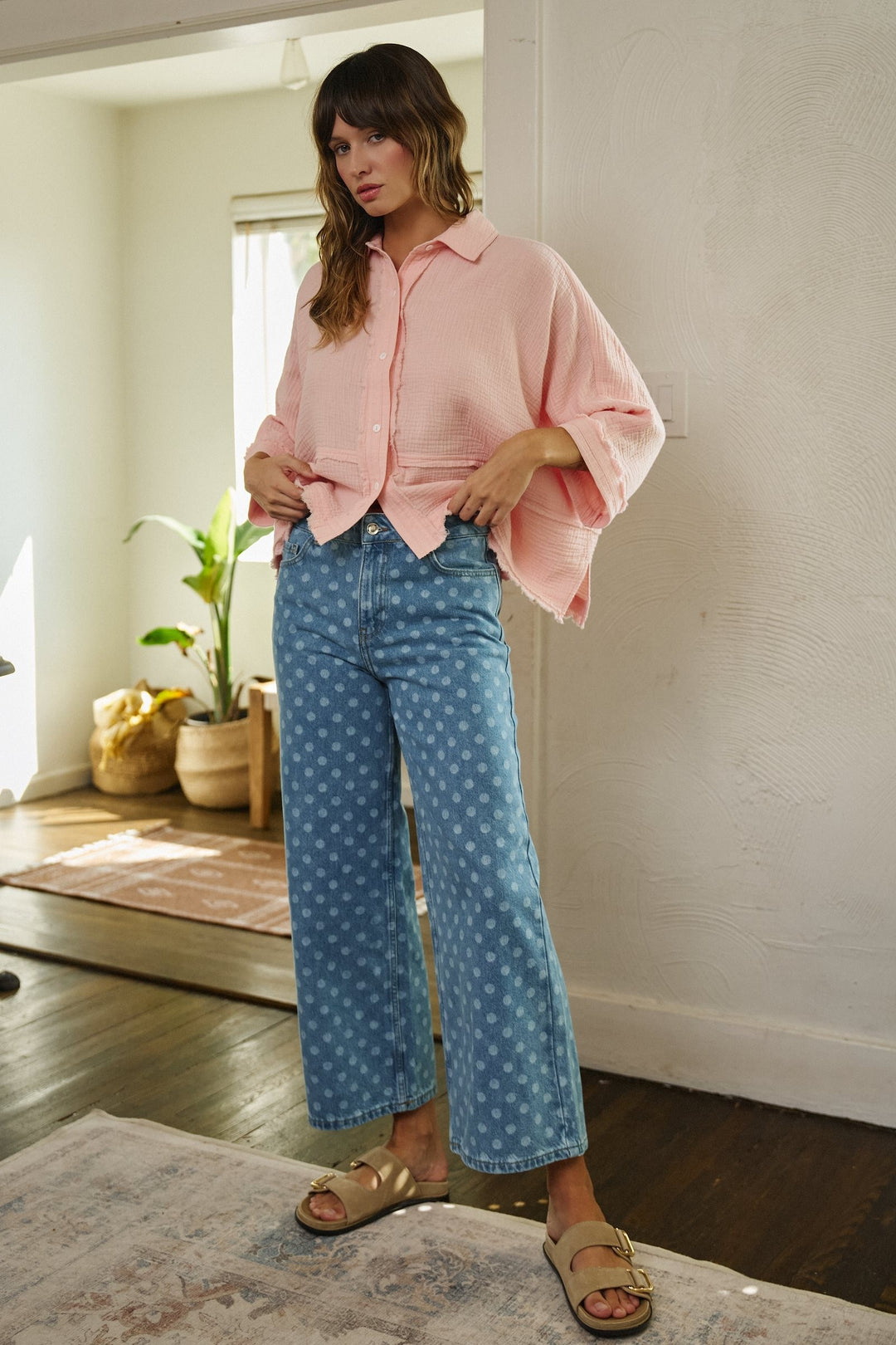 Soft Focus Gauze Button Down Shirt in Pink - Women's Wholesale Shirts & Blouses | Trend Notes