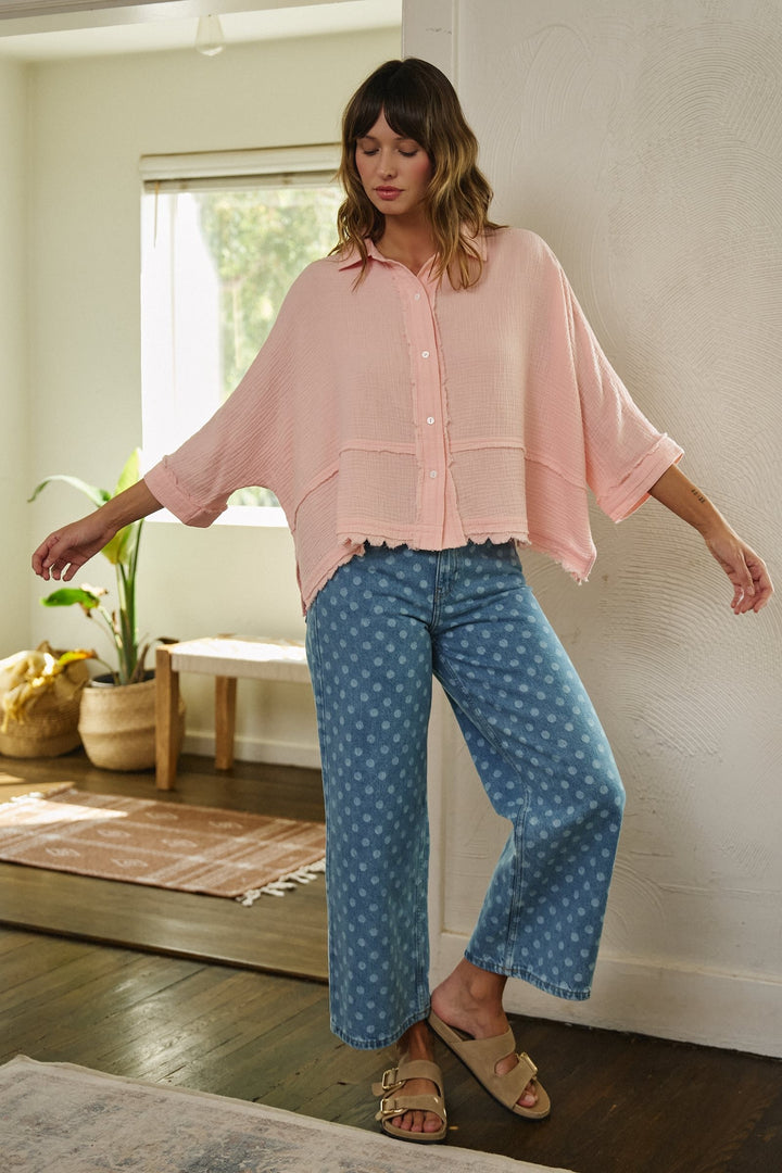 Soft Focus Gauze Button Down Shirt in Pink - Women's Wholesale Shirts & Blouses | Trend Notes