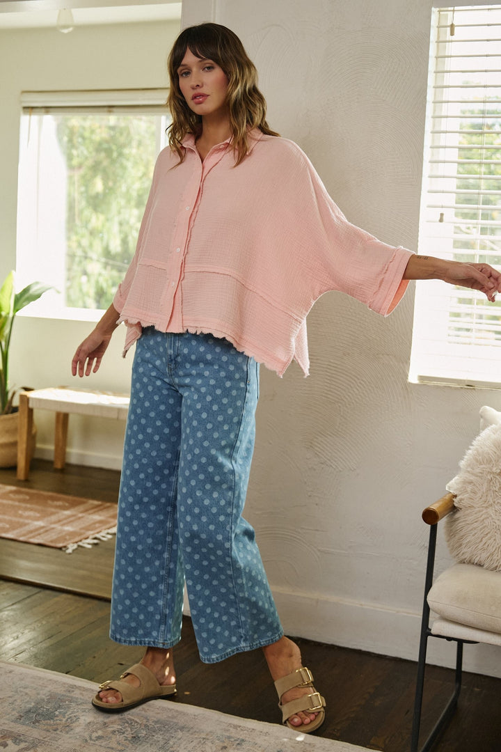Soft Focus Gauze Button Down Shirt in Pink - Women's Wholesale Shirts & Blouses | Trend Notes