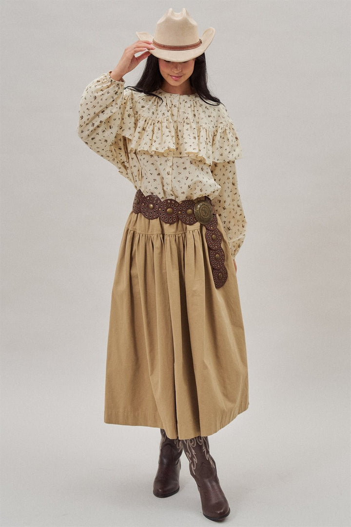 Ditsy Floral Ruffle Yoke Prairie Blouse with Balloon Sleeves in Ivory - Women's Wholesale Shirts & Blouses | Trend Notes